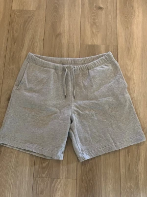 Arket Grå Shorts, Storlek Medium - Gråa mjukisshorts i bomull med elastisk midja och snörning framtill. Två sidofickor och en bakficka. Perfekta för sommaren! Klassisk loose fit och enkel design.