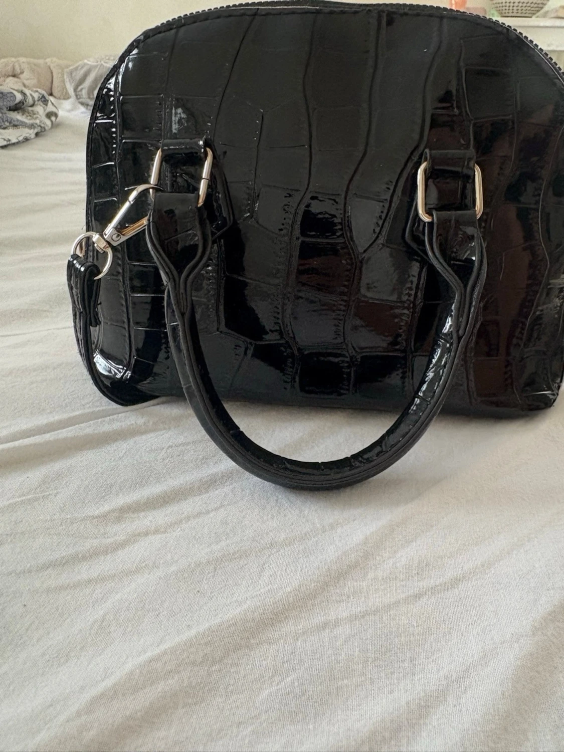 Svart croco handväska med axelrem - 3