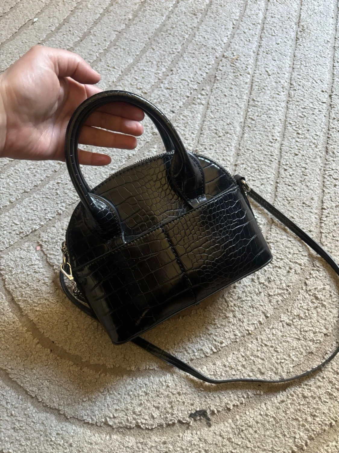 Svart croco-mönstrad handväska - 2