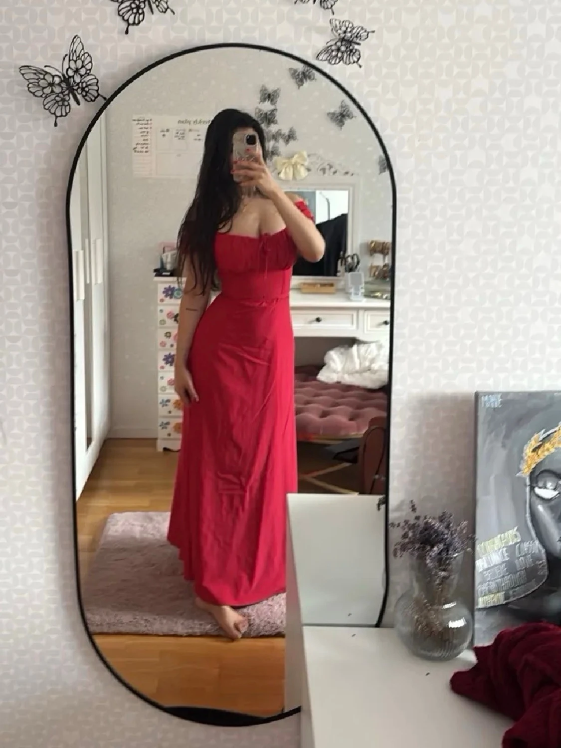 Röd långklänning med snörning - 4