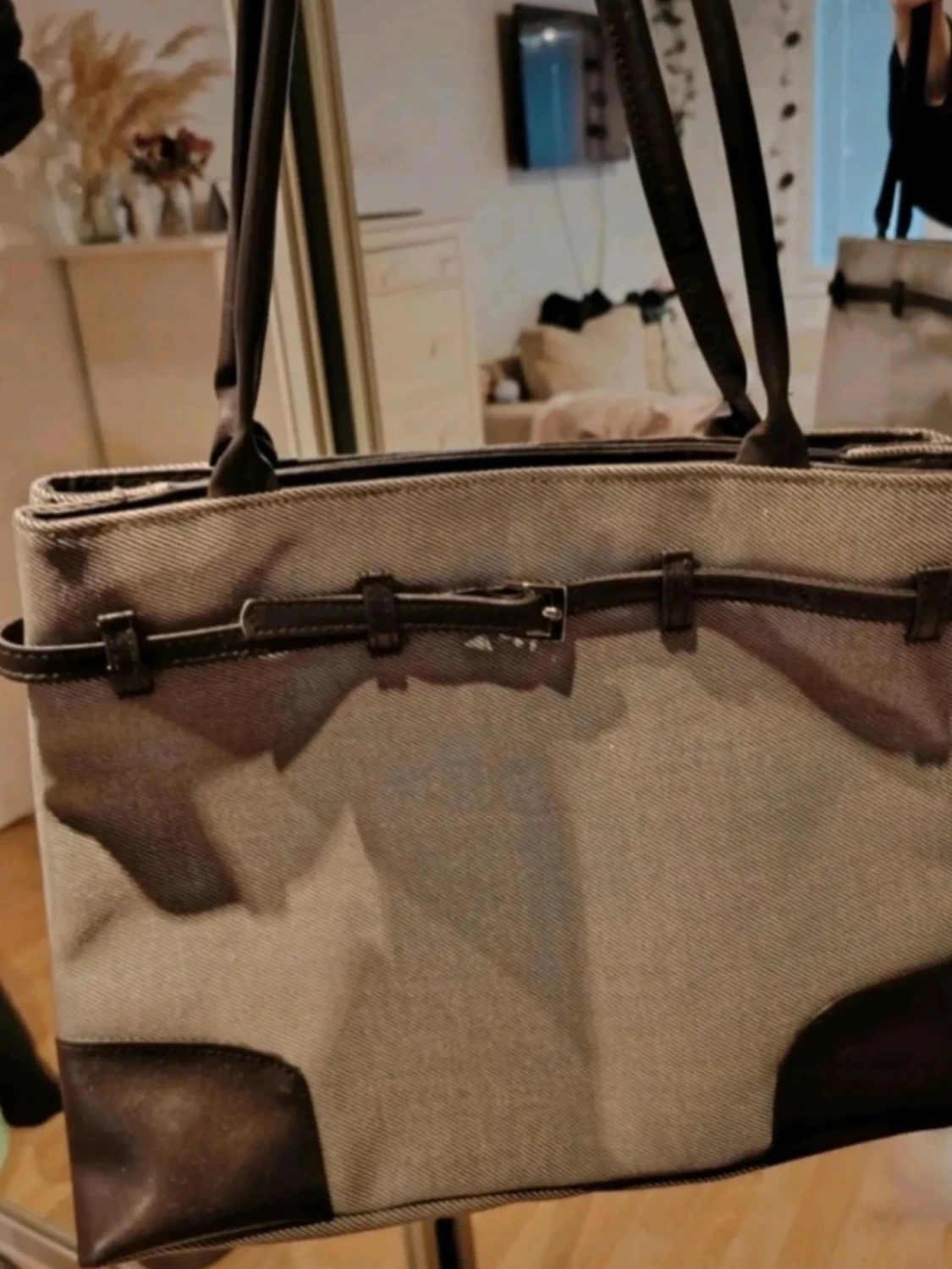 Vintage beige och brun tote handväska❤️  - 1