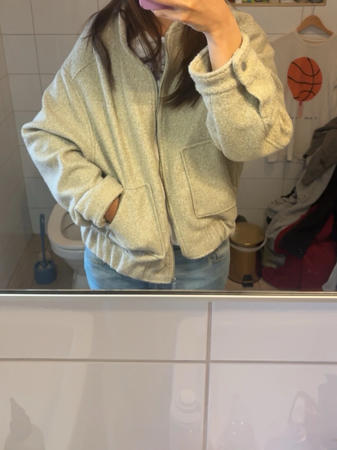 Beige bomberjqcka med dragkedja - 4