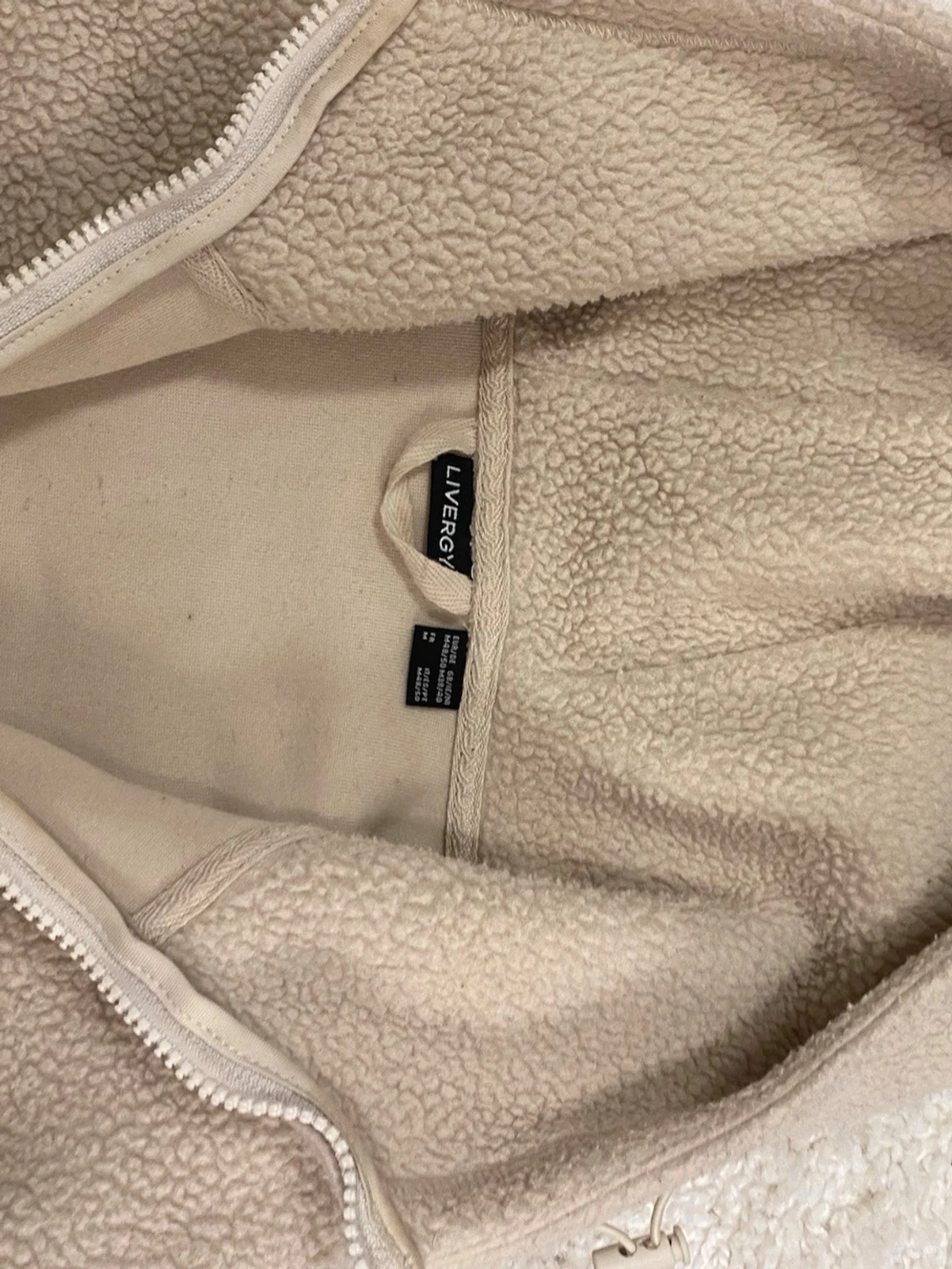 Beige teddyjacka med huva - 2