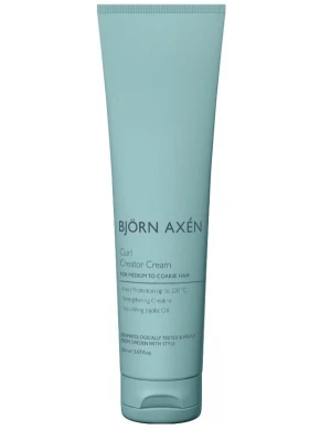 Björn Axén Curl Creator Cream - Björn Axén Curl Creator Cream är en ljusblå stylingkräm för lockigt hår. Tuben innehåller 150 ml och ger värmeskydd upp till 220°C. Innehåller stärkande kreatin och vårdande jojobaolja. Perfekt för att framhäva och definiera lockar. Endast testad