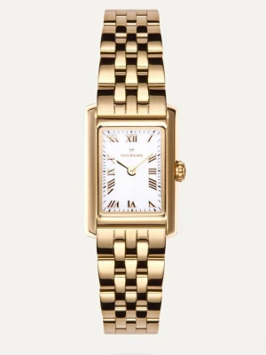 Guldfärgad klocka från mockberg - Snygg guldfärgad klocka från Poljot med rektangulärt ur och vit urtavla med romerska siffror. Länken är i metall och har en klassisk design som känns både elegant och tidlös. Perfekt accessoar för dig som gillar stilrena detaljer. Kommer även med ett armband om man vill ha, skriv för bild på armbandet. Orginal pris 1899kr. Säljer 1100 kr (med armband 1200kr). Pris går att diskuteras. 