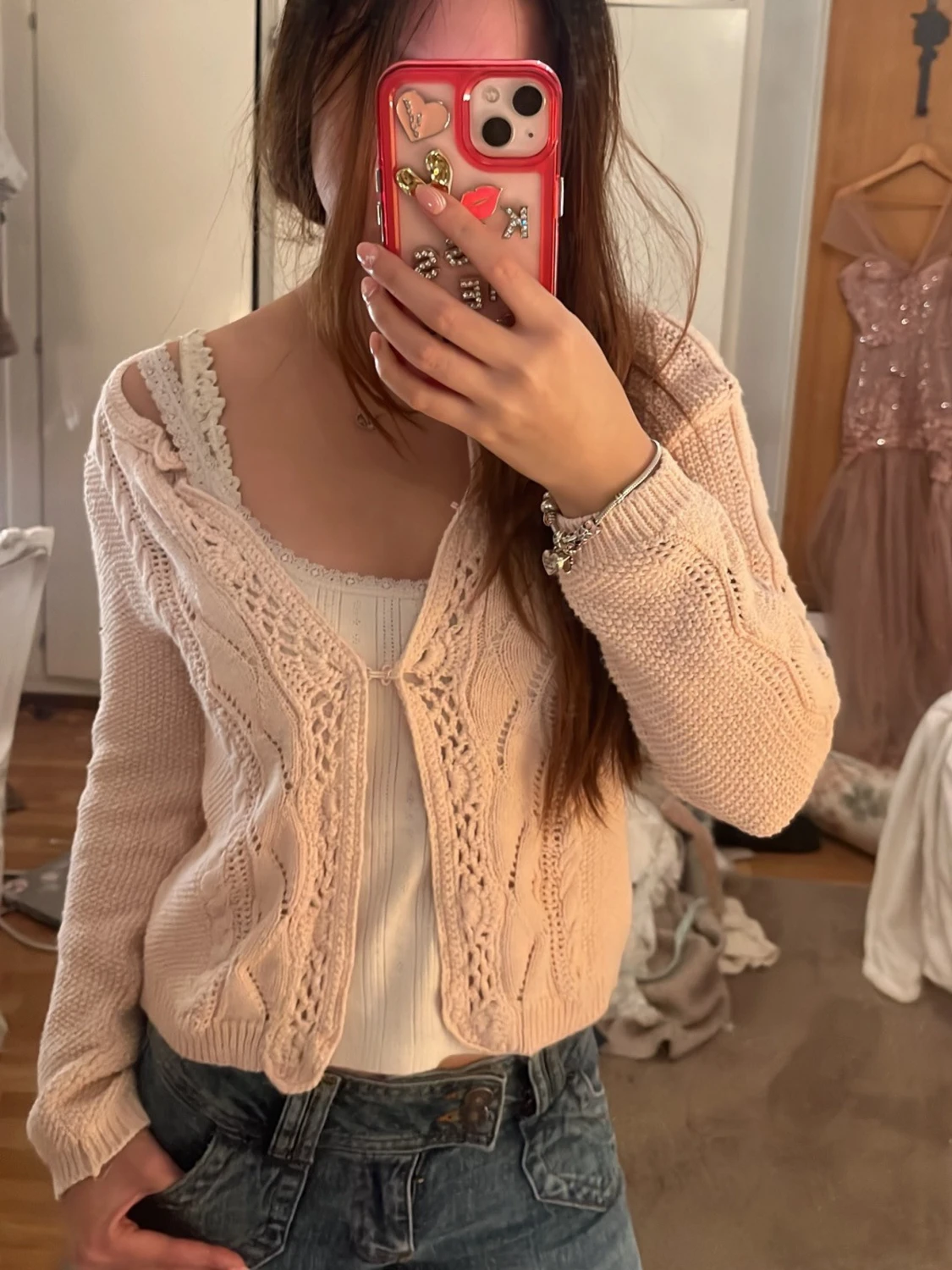 Ljusrosa stickad kofta från Fairy Season