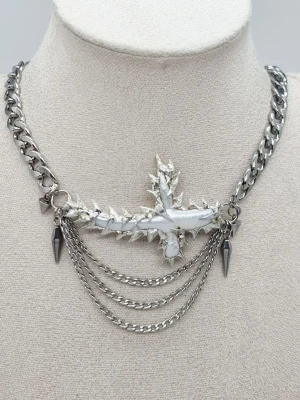 Stilfullt halsband med Saltvattenspärla - Material-rostfritt stål, kedjetjocklek-8,7mm 