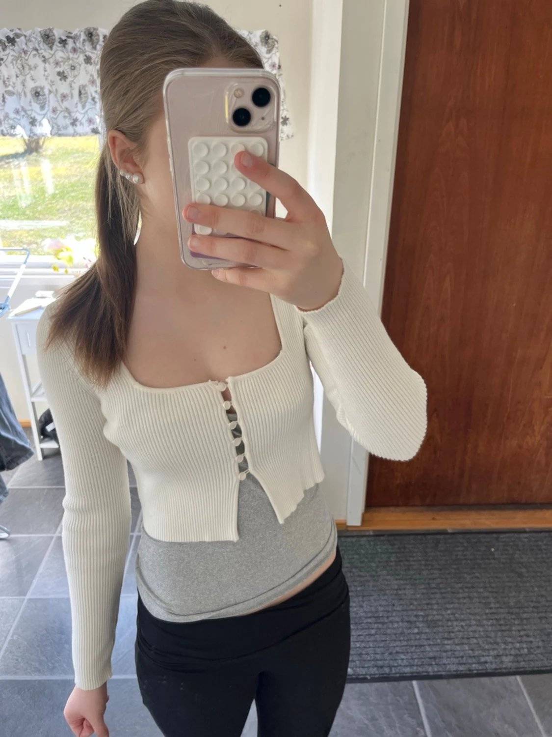 Vit ribbad cropped cardigan Dilvin - 3