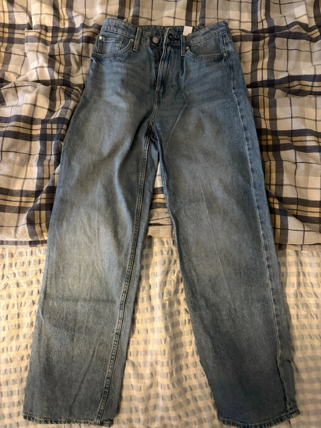 Blå raka jeans med hög midja - 2