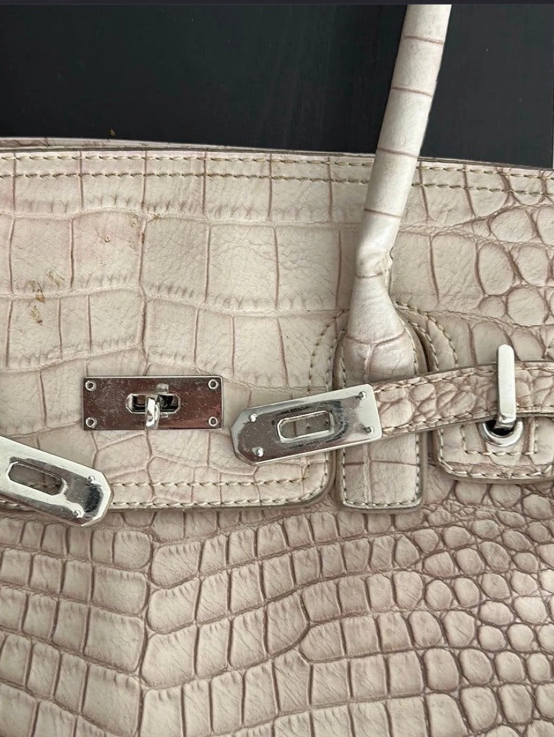 Beige handväska i krokodil - 2