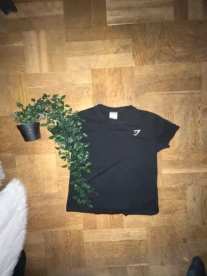 Svart Gymshark t-shirt XS - Snygg svart t-shirt från Gymshark i storlek XS. Klassisk passform med korta ärmar och rund hals. Diskret Gymshark-logga på bröstet. Perfekt för dig som gillar enkel och stilren design.