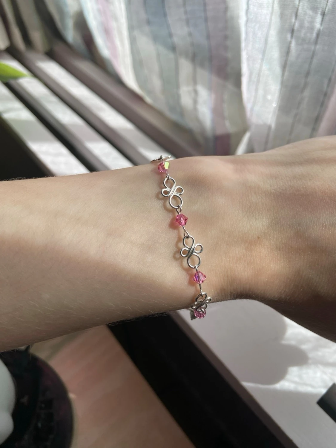Handgjort 925 silver armband med rosa pärlor  - 2