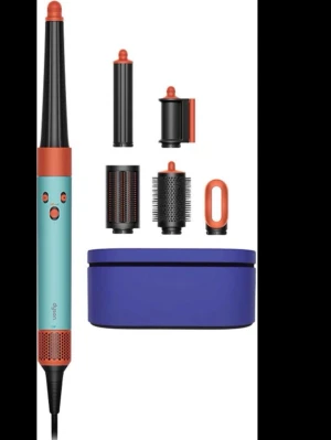 Dyson Airwrap multistyler blå/orange - Säljer en ny Dyson Airwrap multistyler i blå och orange med flera utbytbara tillbehör för styling av hår. Setet innehåller fem olika huvuden för fönen. 