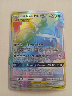 Pokémonkort Muk & Alolan Muk GX - Säljer ett holografiskt Pokémonkort med Muk & Alolan Muk GX TAG TEAM. 