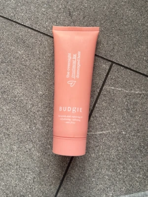 BUDGIE hårinpackning för natten - En rosa tub med BUDGIE the overnight hair mask, en återfuktande och reparerande hårinpackning för skadat hår. Perfekt att använda under natten för att ge håret extra näring och glans. Tuben är smidig och lätt att ta med.