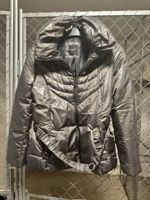 Silvrig pufferjacka från Lindex - Säljer en silvrig pufferjacka från Lindex med hög krage, dragkedja framtill och avtagbart bälte i midjan. Jackan har en glansig finish och quiltade detaljer som ger en cool look. Perfekt för kalla vinterdagar när du vill sticka ut.