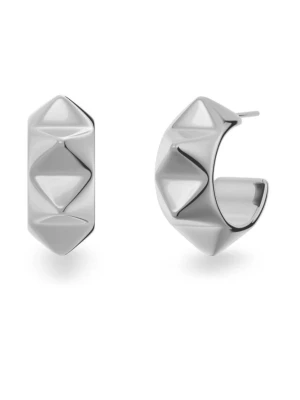 Silvriga geometriska örhängen (en plupp är borttappad!) - Snygga örhängen i silverfärg med geometriskt mönster och chunky design. Örhängena har en halvcirkelformad stil och en cool, modern look som verkligen sticker ut. Perfekta för dig som gillar statement-smycken och vill addera en edgy touch till din outfit.