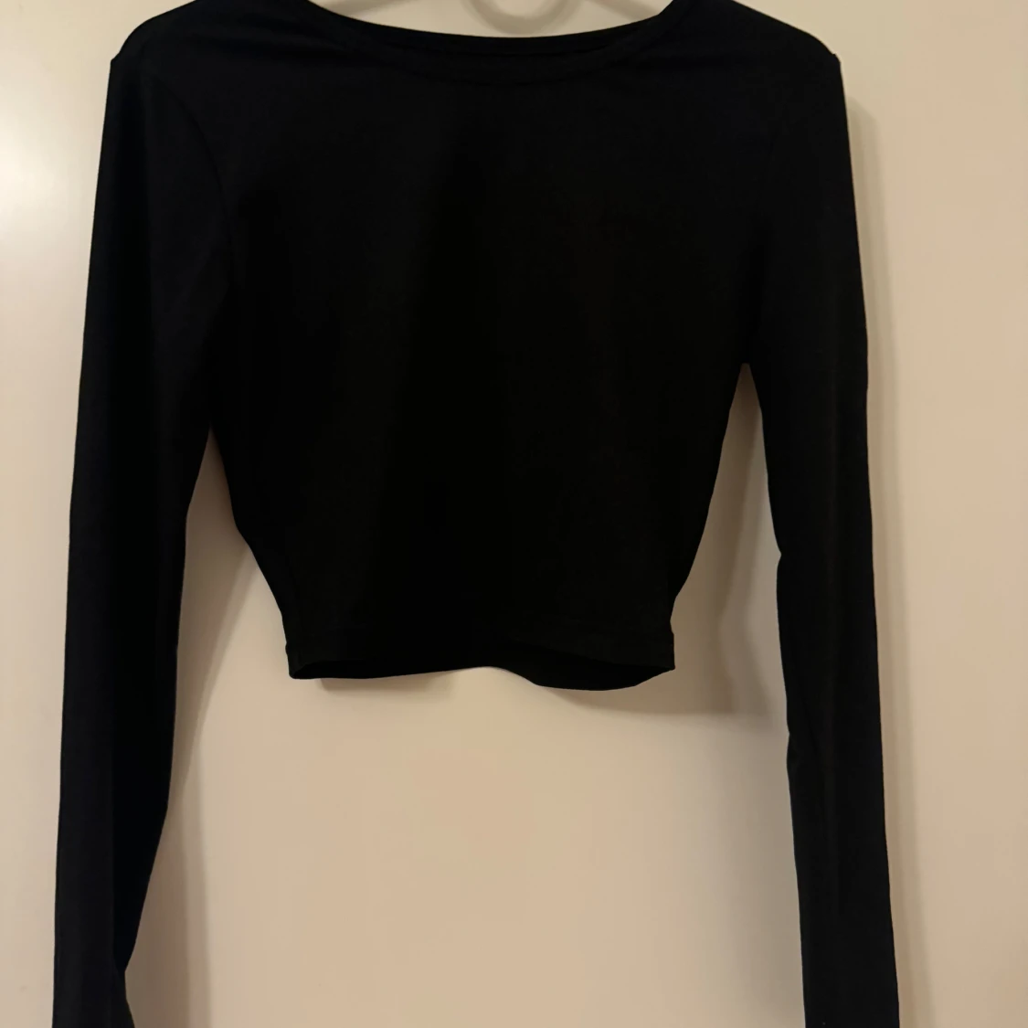 Långärmad crop top, grå & svart - 92