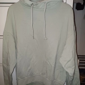 Ljusgrön hoodie - Säljer en supermysig ljusgrön hoodie. Den är perfekt för chilliga dagar och har en klassisk passform med långa ärmar och en praktisk huva med dragsko. Materialet känns mjukt och skönt mot huden. Perfekt för både vår och höst! något tvättluddig