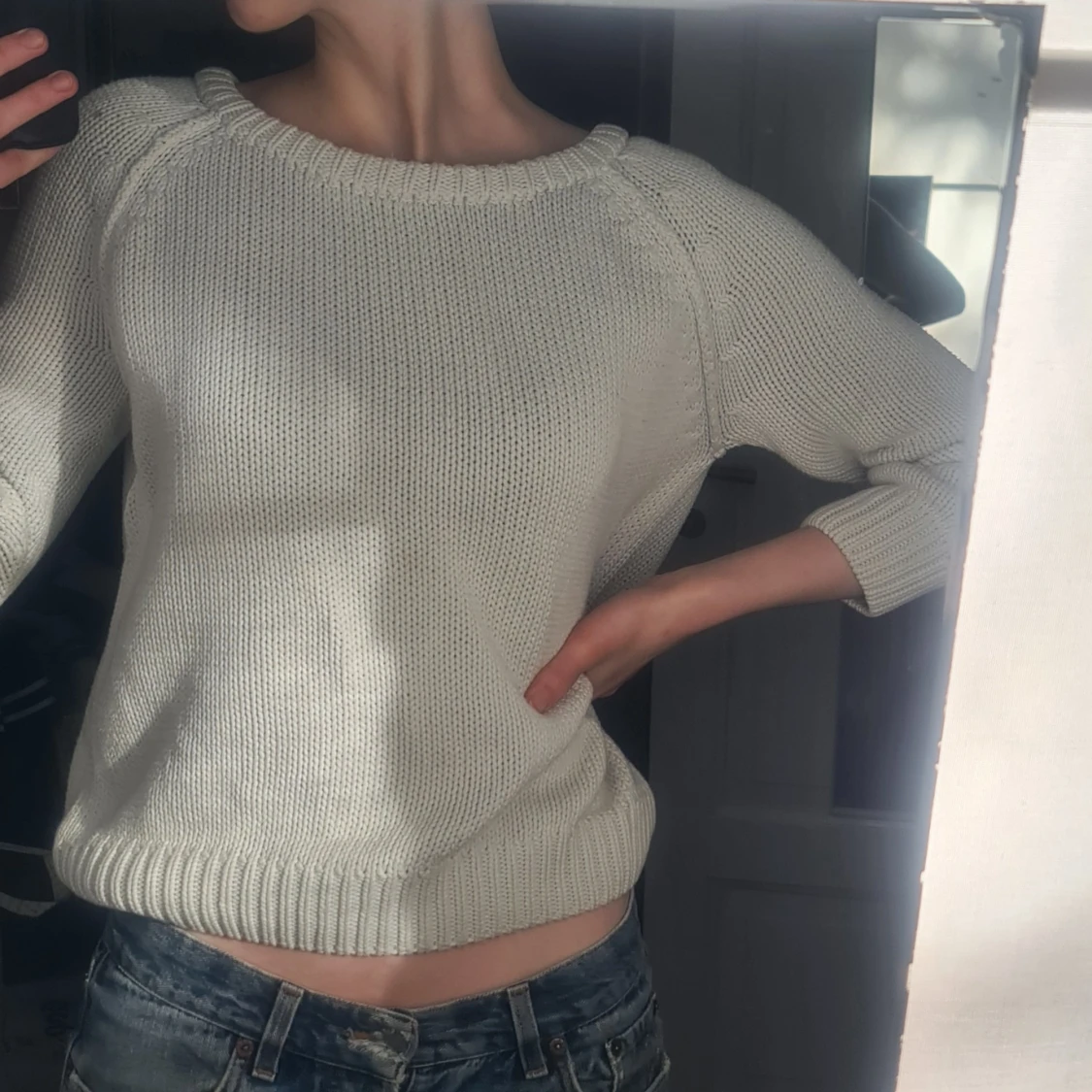 Stickad tröja vit XS