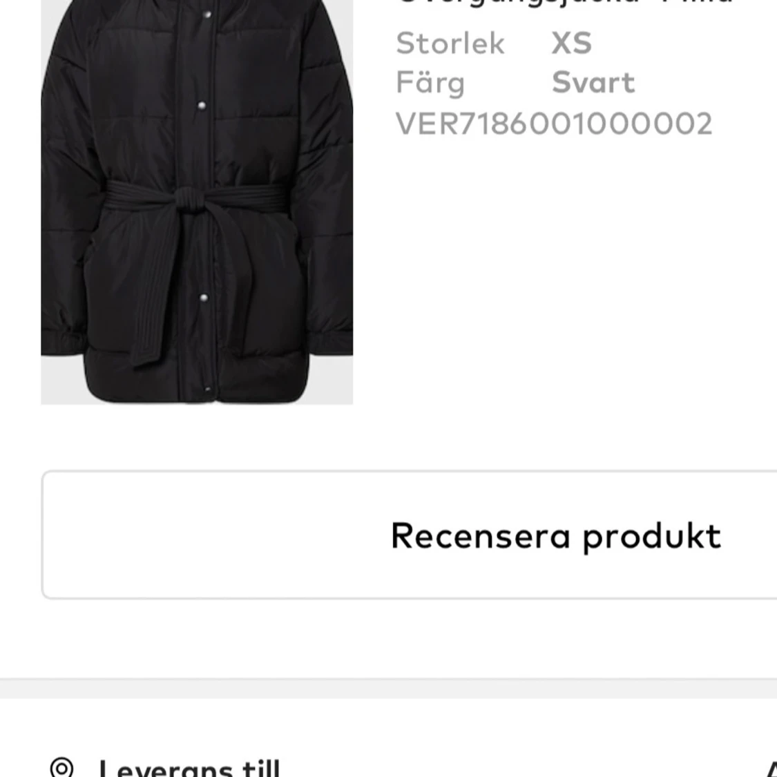 	1.	Svart puffig jacka – stilig & varm	med bälte och huva! - 2