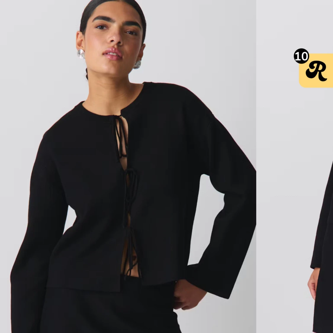 Svart långärmad topp med knyt - 1