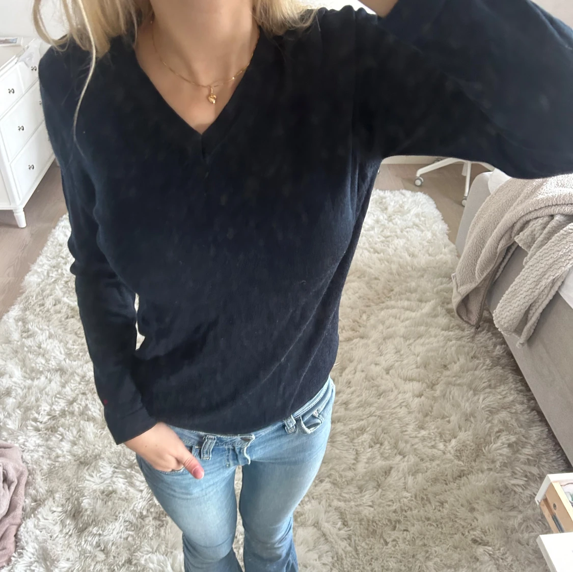 Marinblå långärmad tröja - 90