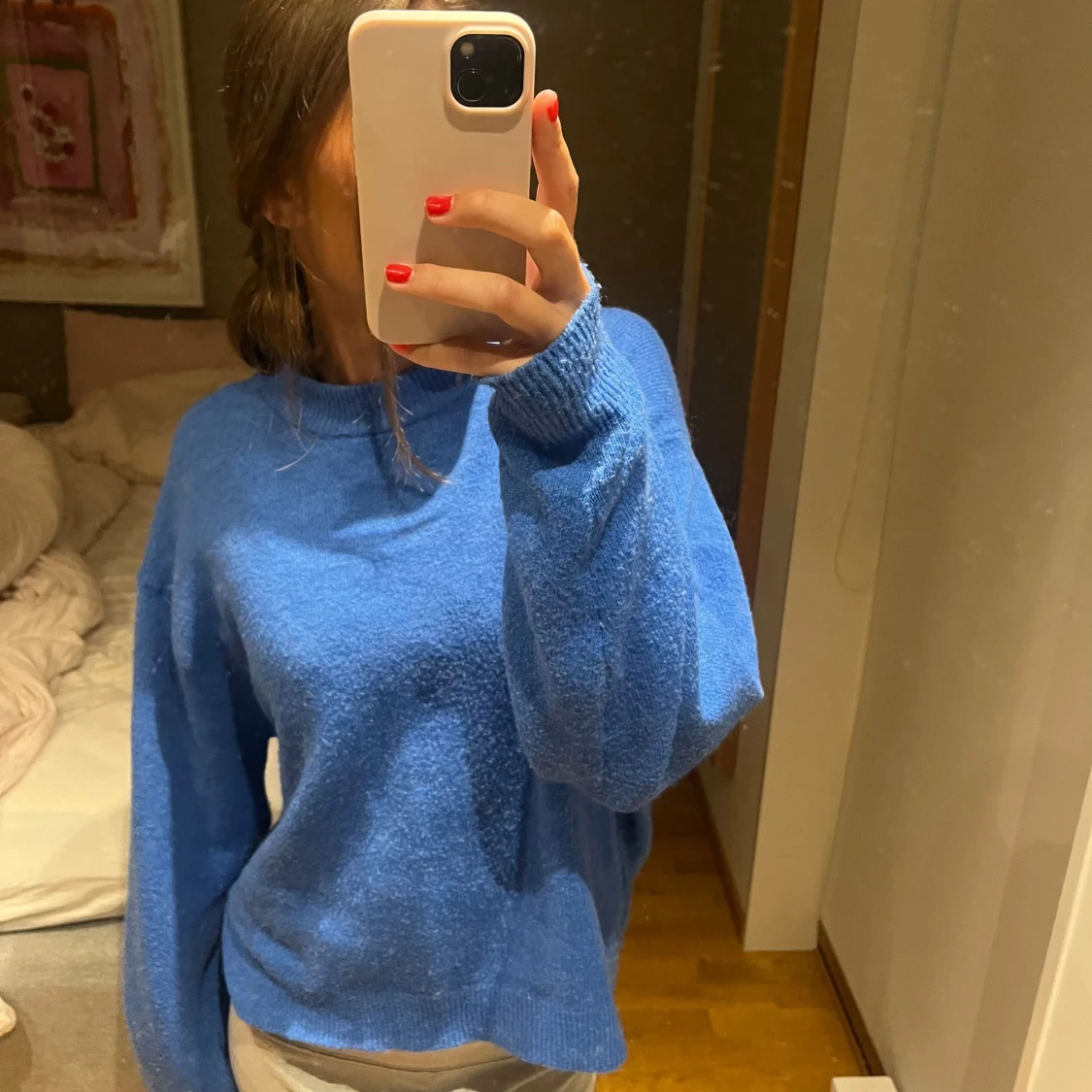 Blå stickad tröja  - 90