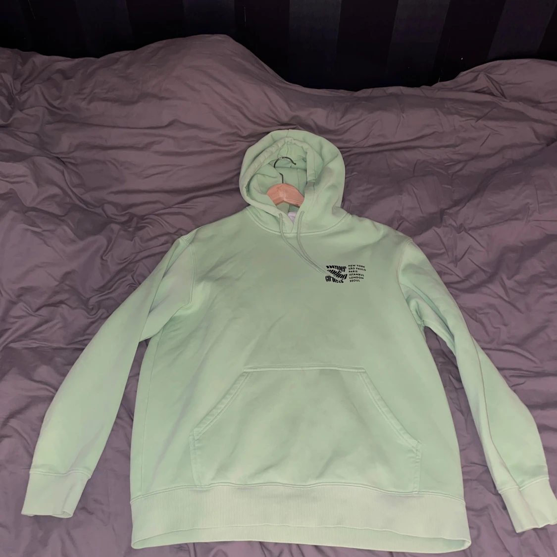 Ljusgrön hoodie med tryck