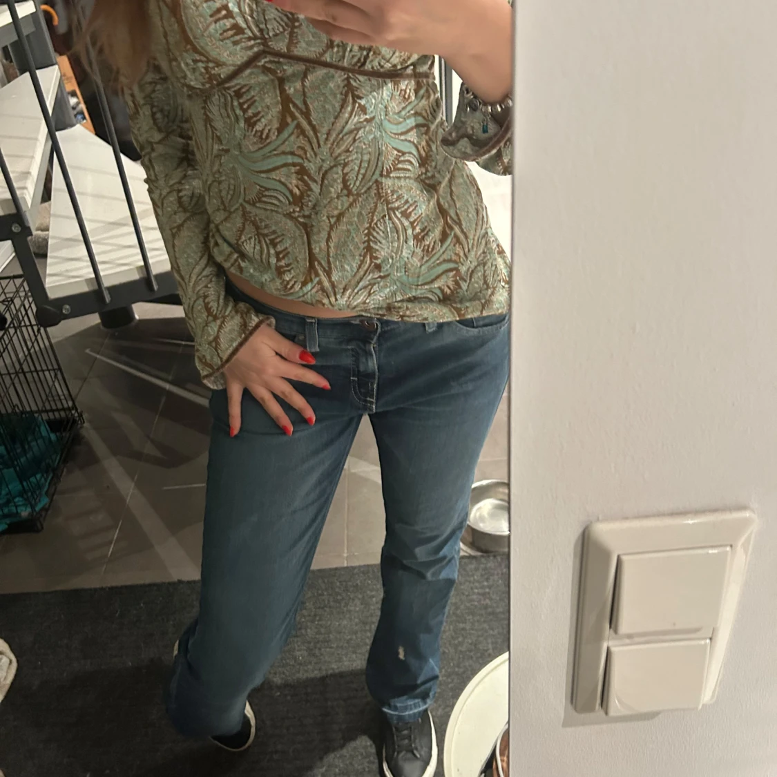 Mönstrad långärmad topp - 90