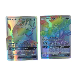 Pokémon GX-kort samling - Säljer en samling av holografiska Pokémon GX-kort inklusive Wishiwashi GX, Hoopa GX, Vikavolt GX, Incineroar GX, Toxapex GX, Ampharos GX, Buzzwole GX och Celesteela GX. Perfekt för samlare och Pokémon-entusiaster!