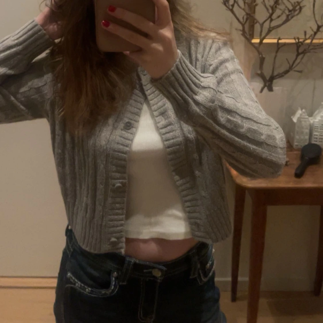 Grå och brun ribbad kofta