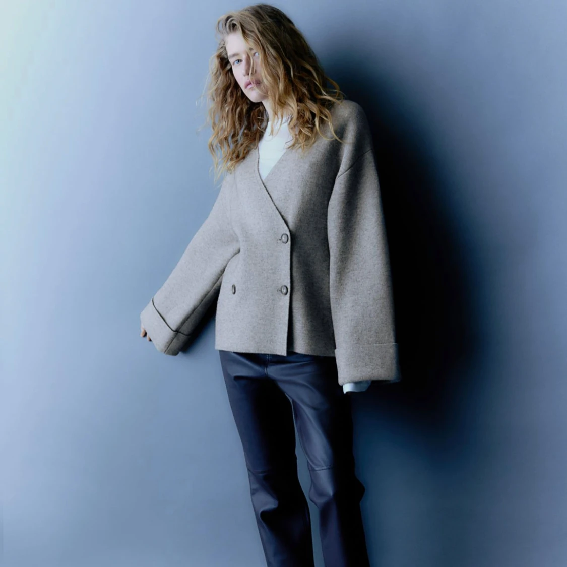 H&M dubbelknäppt kofta i ull - 91