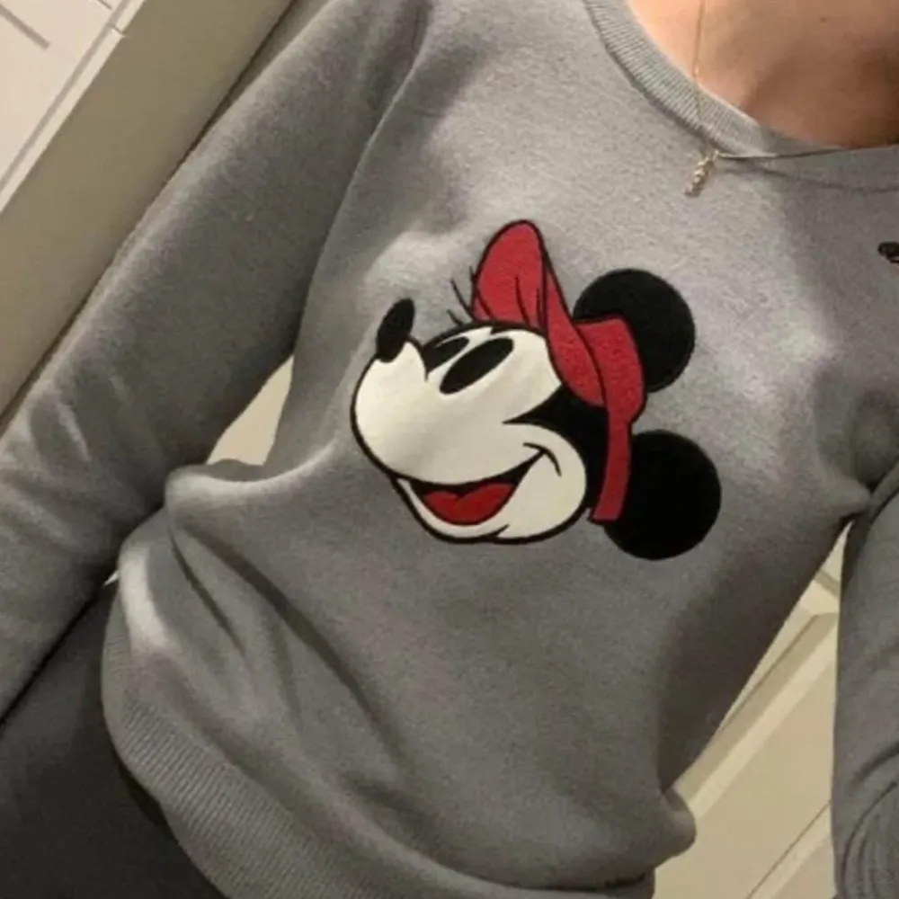 Superfin grå tröja från Lacoste med Minnie Mouse på framsidan. Tröjan är i ett mjukt material och har långa ärmar. Storlek 38 eller ungefär S-M. Har aldrig använt den heller, bara för att ta bilder. Tröjor & Koftor.