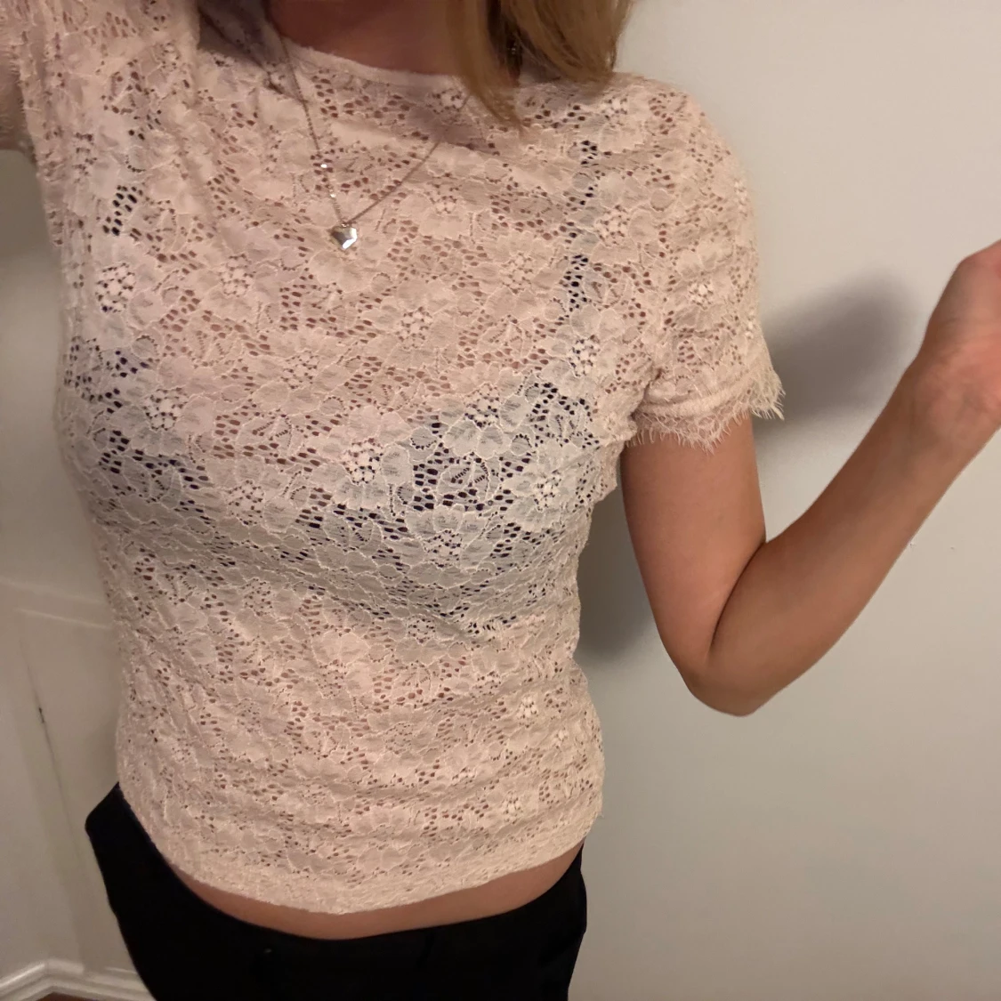 Beige spetsblus - 90