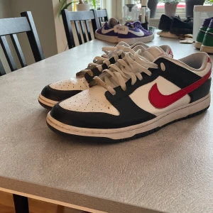 Nike sneakers med röd Swoosh - Snygga Nike sneakers i svart och vitt med en röd Swoosh. Skorna har snörning och en klassisk design som passar perfekt för vardagsbruk.