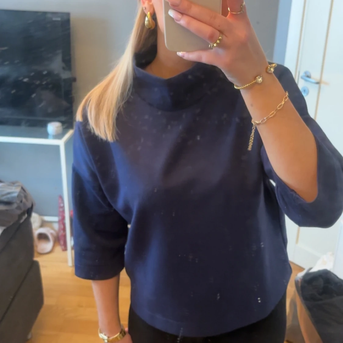 Mörkblå tröja med trekvartsärm - 90