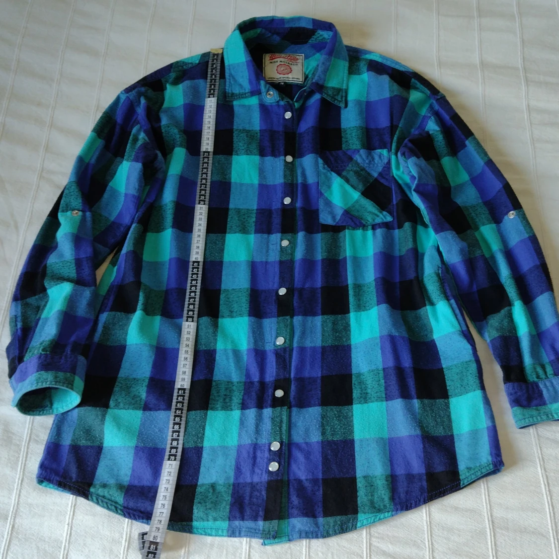 Rutig blå/turkos skorta/flanellskjorta - storlek 38 - 90-tal - 90