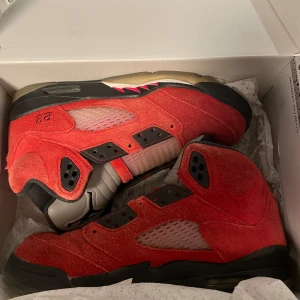 Air Jordan 5 raging bull - (Röda snören ingår) Mina gamla jordans som jag säljer nu då jag har växt ur dem. Väl använda men de är bra kvalitet.