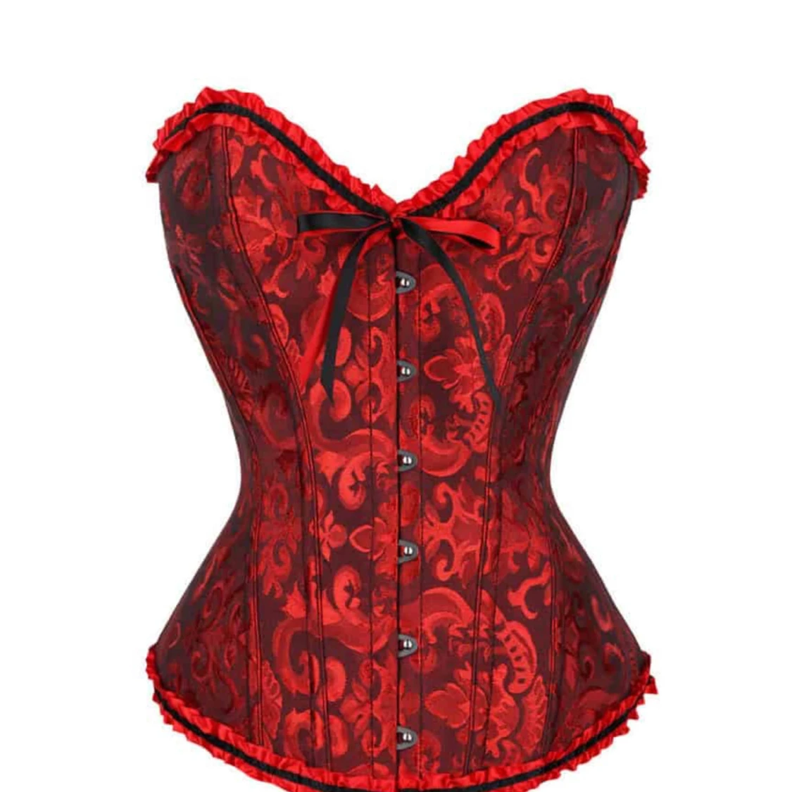 Röd korsett med mönster och snörning