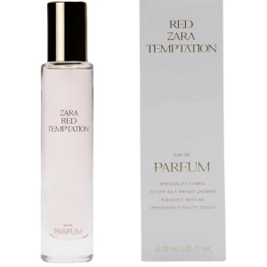 Zara Red Temptation Eau de Parfum - Zara Red Temptation Eau de Parfum är en elegant doft med en fräsch och fruktig touch. Flaskan är slank och genomskinlig med en gyllene kork, vilket ger ett stilrent intryck. Perfekt för den som söker en sofistikerad och lockande doftupplevelse.