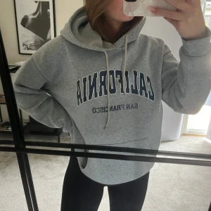 hoodie - grå hoodie med blått tryck 