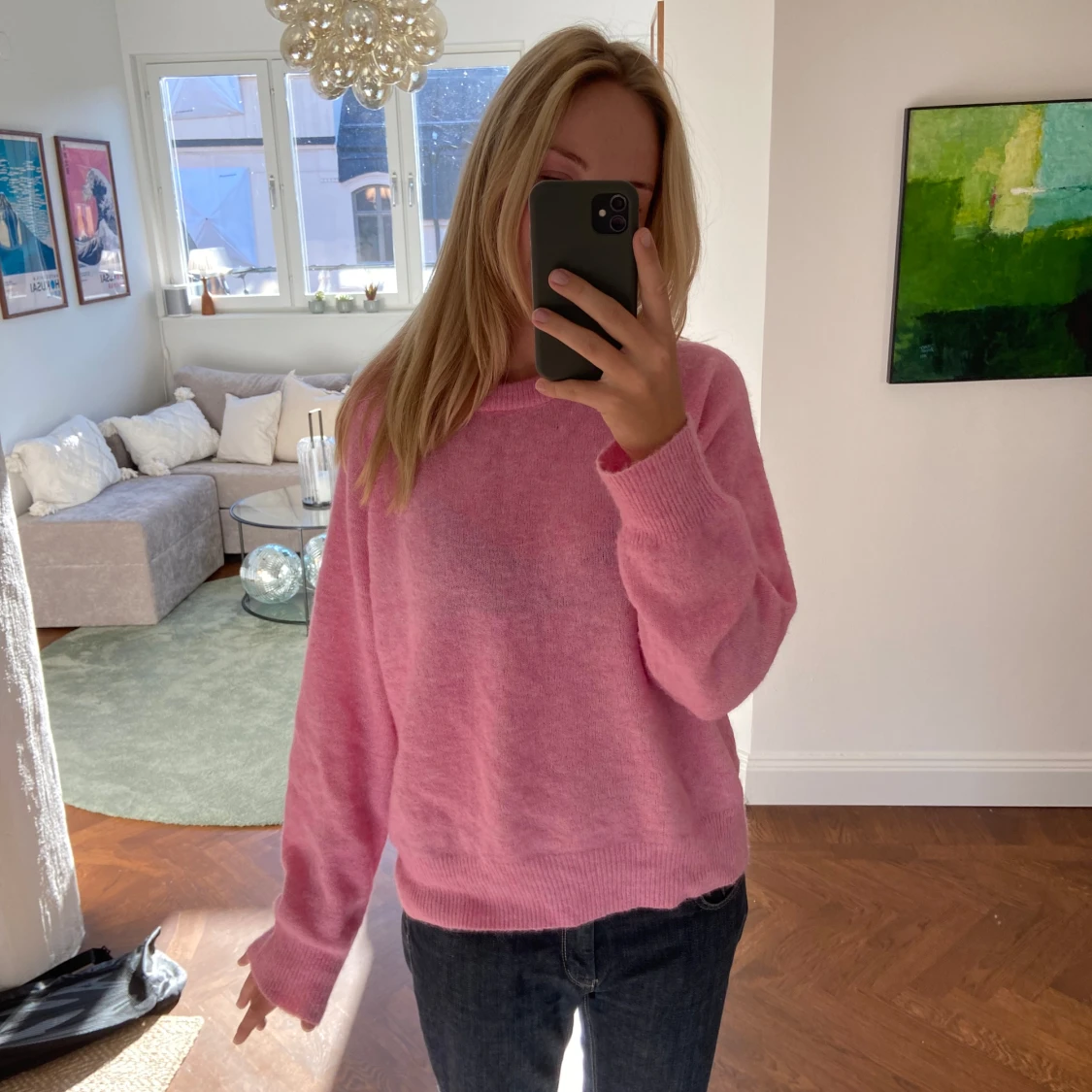 Rosa stickad tröja - 90