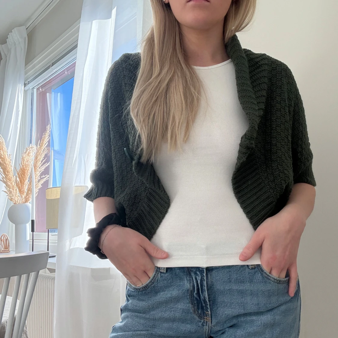 Mörkgrön stickad bolerotopp - 2