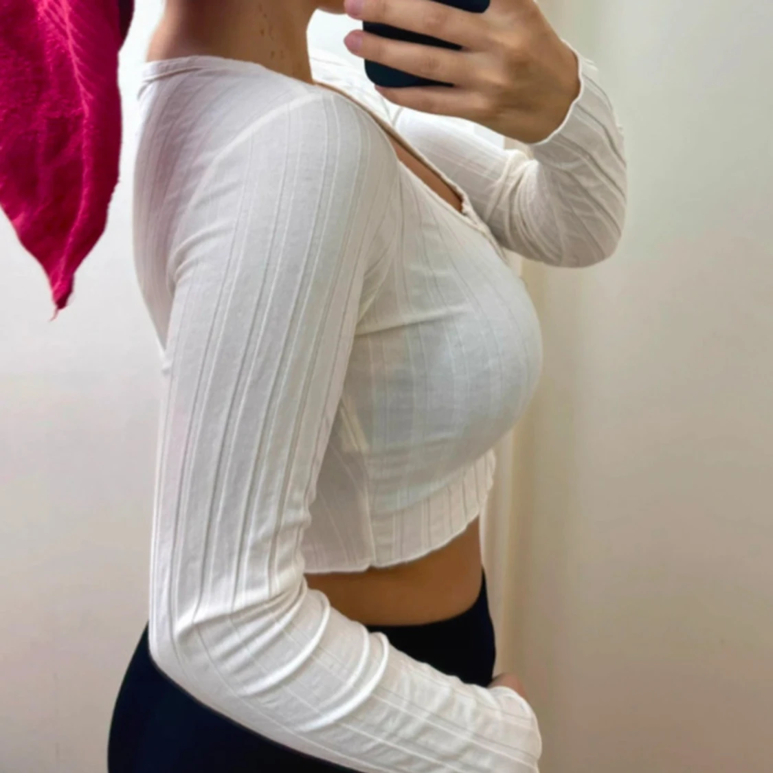 Vit ribbad croppad topp - 3