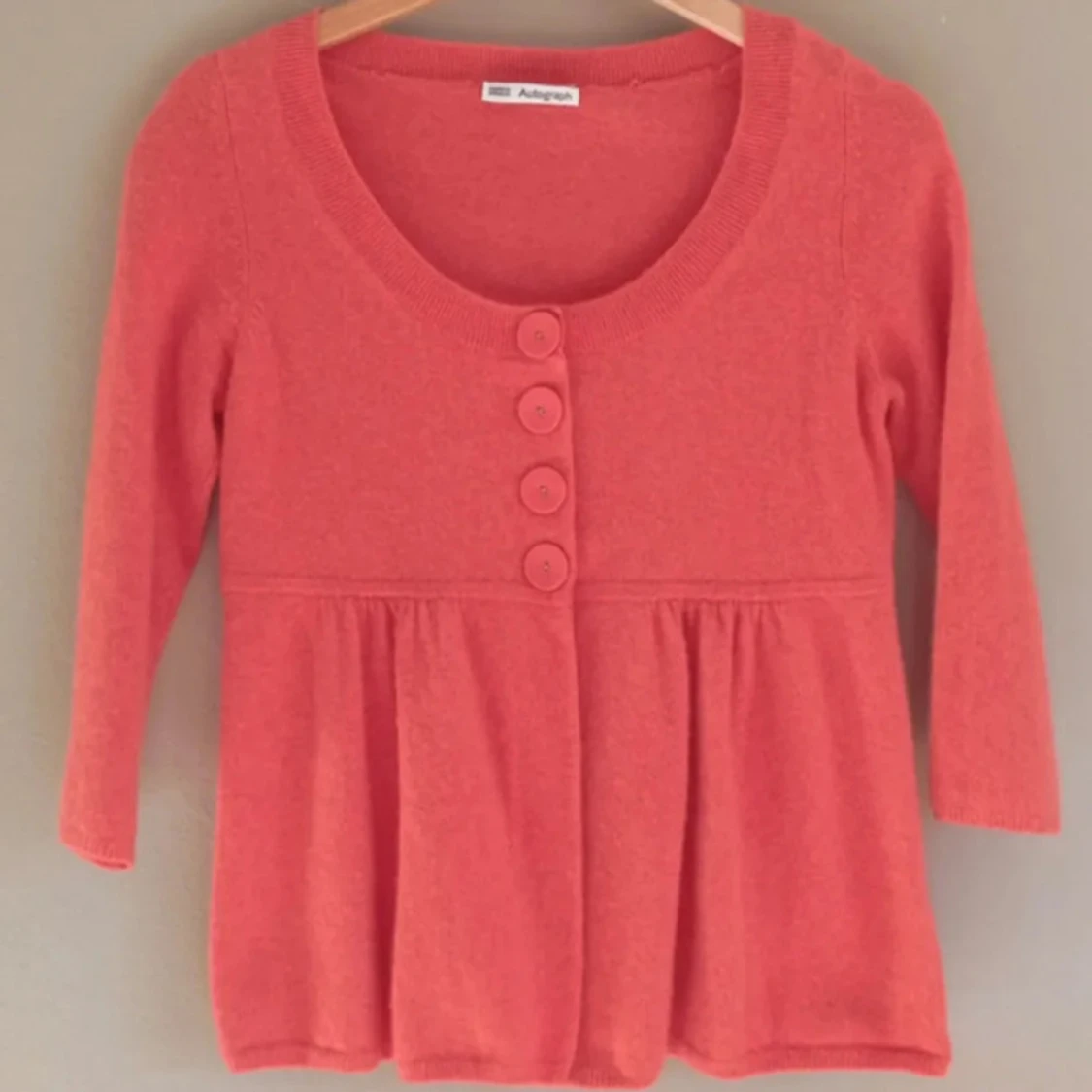 Rosa trekvartskofta i 100% cashmere