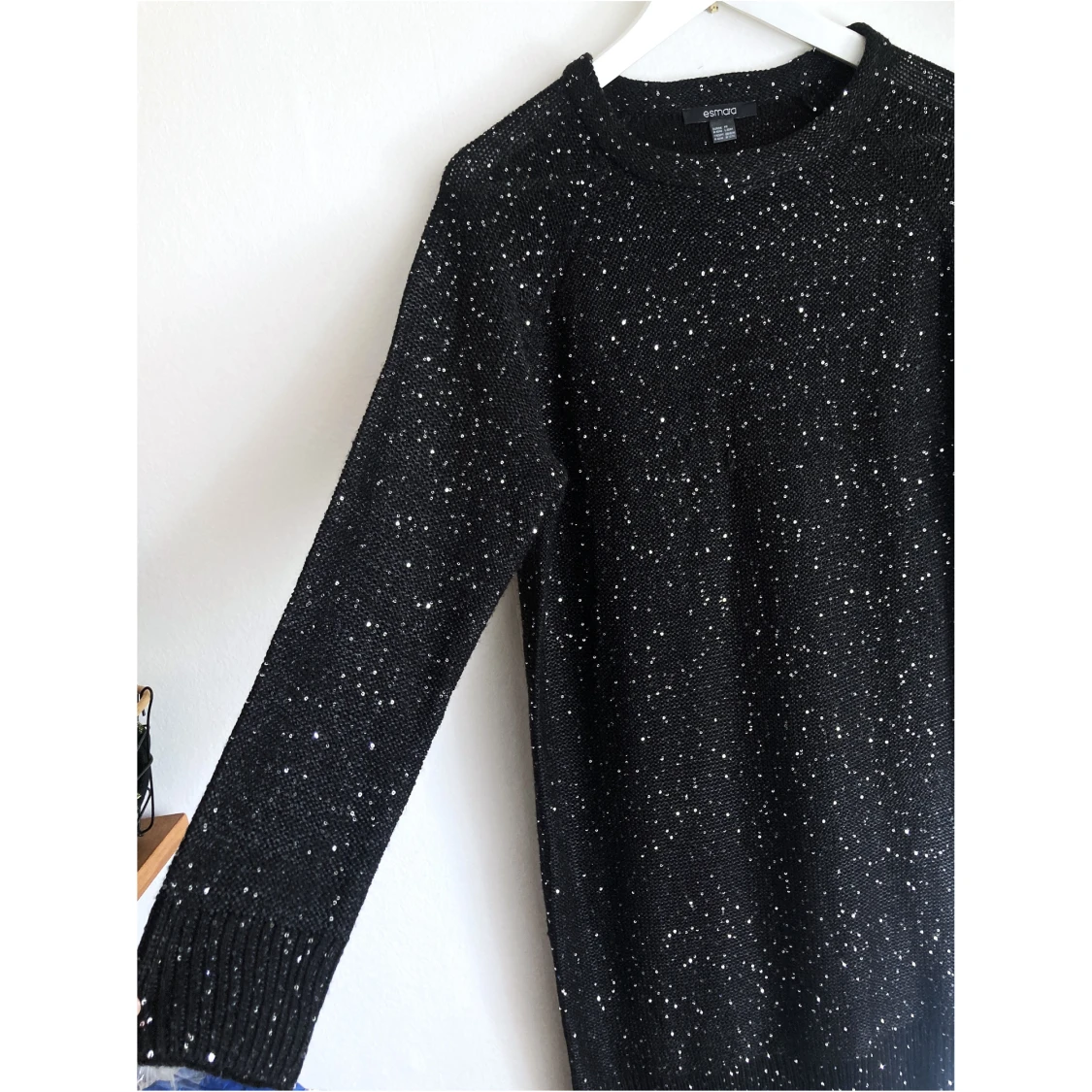 Svart lång stickad tröja, paljetter, M 40/42, miniklänning, silver, fest, party - 91