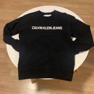 Svart sweatshirt från Calvin Klein Jeans - Säljer en stilren svart sweatshirt från Calvin Klein Jeans med vit logga på bröstet. Tröjan har långa ärmar och en klassisk rund halsringning. Perfekt för en avslappnad look.