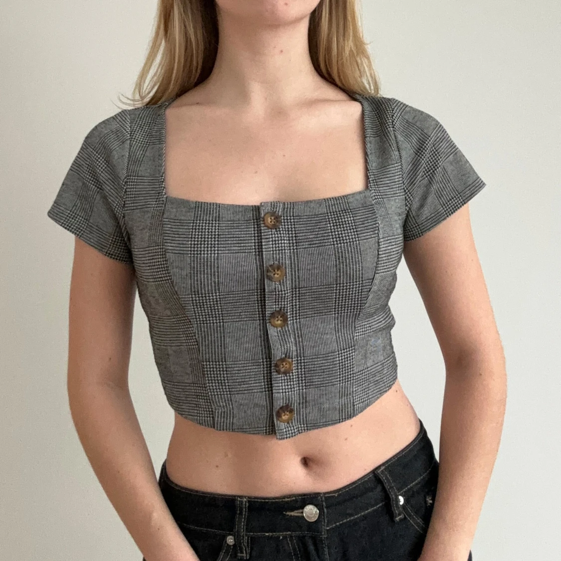 Grå rutig croppad topp - 2
