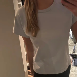 Ljus blå kortärmad t-shirt från Mango  - Säljer en stilren ljus blå t-shirt från Mango. Den har en klassisk rund hals och korta ärmar, perfekt för en enkel och avslappnad look. Passar till det mesta och är ett måste i garderoben. Tredje bilden visar färgen perfekt. 